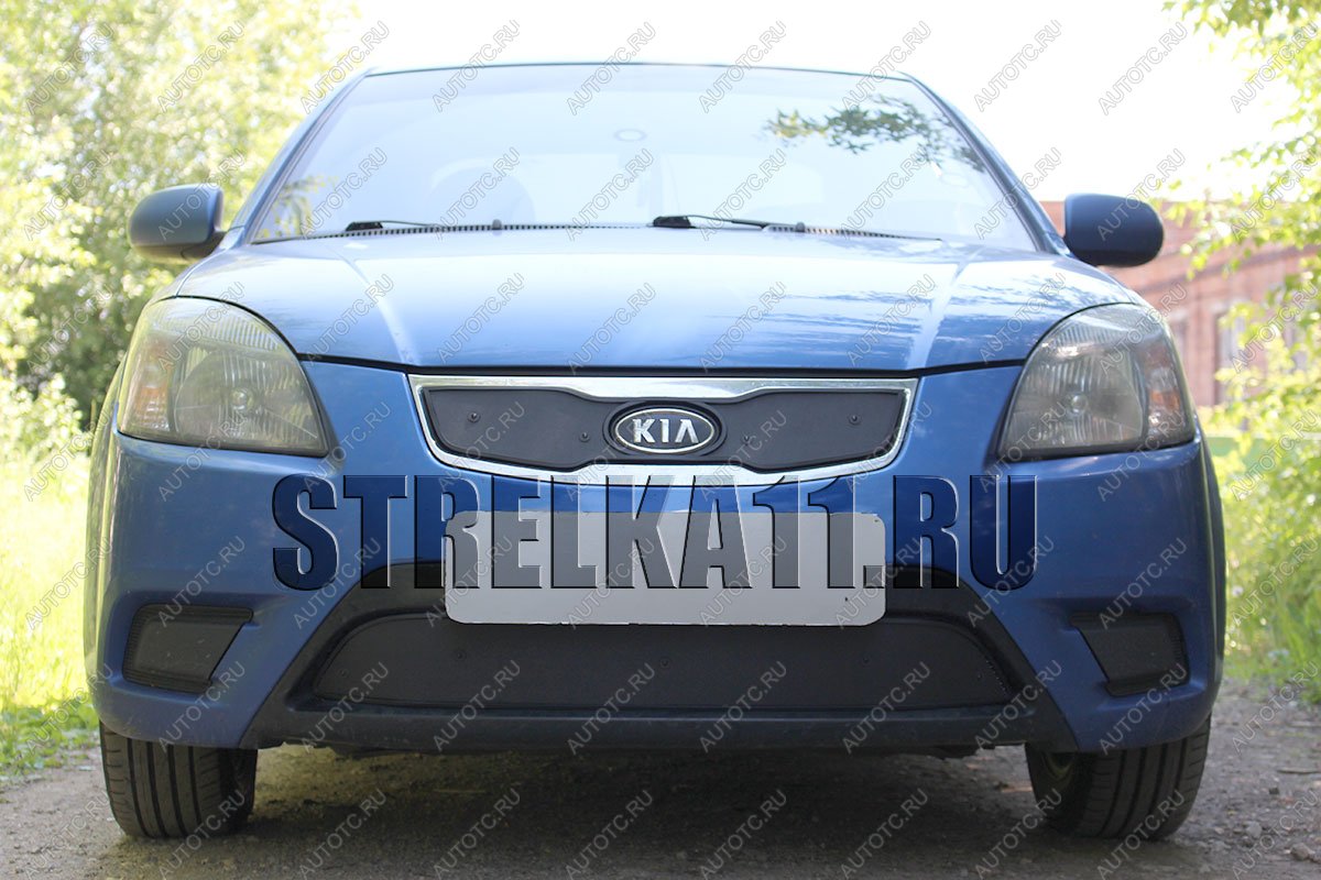 969 р. Зимняя заглушка решетки радиатора (верх) Стрелка11  KIA Rio  2 JB (2009-2011) рестайлинг седан, рестайлинг, хэтчбэк 5 дв. (черная)  с доставкой в г. Воронеж