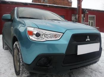 969 р. Зимняя заглушка решетки радиатора (верх, 2 части) Стрелка11  Mitsubishi ASX (2010-2012) дорестайлинг (черная)  с доставкой в г. Воронеж. Увеличить фотографию 2