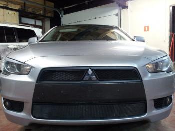 759 р. Зимняя заглушка решетки радиатора (низ) Стрелка11 Mitsubishi Lancer 10 CY седан дорестайлинг (2007-2010) (черная)  с доставкой в г. Воронеж. Увеличить фотографию 2