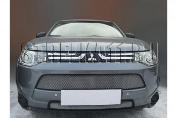 969 р. Зимняя заглушка решетки радиатора (низ) Стрелка11  Mitsubishi Outlander  GF (2012-2016) дорестайлинг, 1-ый рестайлинг (черная)  с доставкой в г. Воронеж. Увеличить фотографию 2