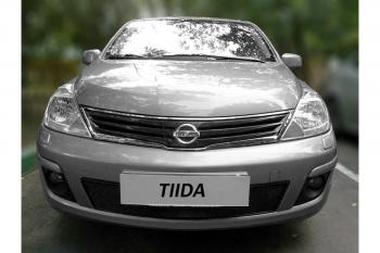 969 р. Зимняя заглушка решетки радиатора Стрелка11  Nissan Tiida  1 хэтчбек (2010-2014) C11 рестайлинг (черная)  с доставкой в г. Воронеж. Увеличить фотографию 2