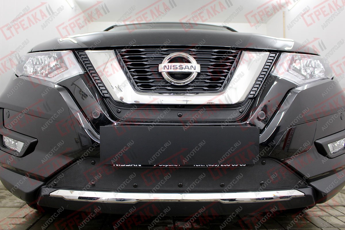 759 р. Зимняя заглушка решетки радиатора (середина) Стрелка11 Nissan X-trail 3 T32 рестайлинг (2017-2022) (черная)  с доставкой в г. Воронеж