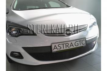 969 р. Зимняя заглушка решетки радиатора Стрелка11  Opel Astra  J GTC (2011-2018) (черная)  с доставкой в г. Воронеж. Увеличить фотографию 2