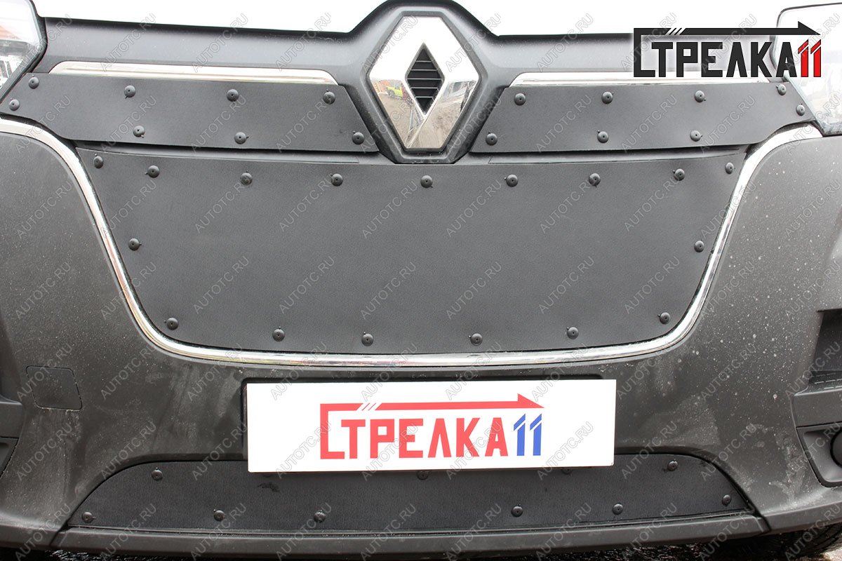799 р. Зимняя заглушка решетки радиатора (средина) Стрелка11  Renault Master  FV,JV (2019-2025) фургон 2-ой рестайлинг (черная)  с доставкой в г. Воронеж