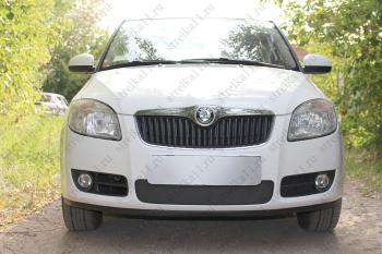 969 р. Зимняя заглушка решетки радиатора (низ) Стрелка11  Skoda Fabia  Mk2 (2007-2010) универсал дорестайлинг, хэтчбэк дорестайлинг (черная)  с доставкой в г. Воронеж. Увеличить фотографию 1