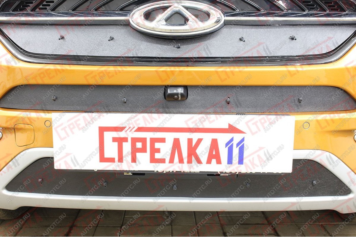 849 р. Зимняя защита на стяжке (середина) Стрелка11 Chery Tiggo 7 (2016-2020) (черная)  с доставкой в г. Воронеж