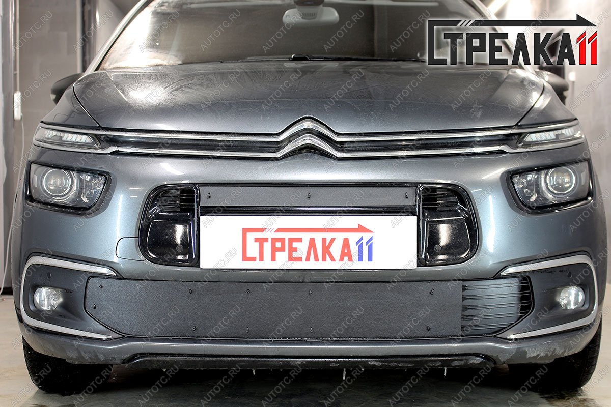 1 079 р. Зимняя защита на стяжке (врх) Стрелка11  CITROEN C4 Grand Picasso  U (2016-2018) рестайлинг (черная)  с доставкой в г. Воронеж