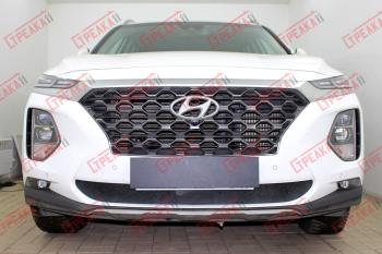 1 489 р. Зимняя защита на стяжке (с датчиком ACC низ) Стрелка11  Hyundai Santa Fe  TM (2018-2021) дорестайлинг (черная)  с доставкой в г. Воронеж. Увеличить фотографию 1