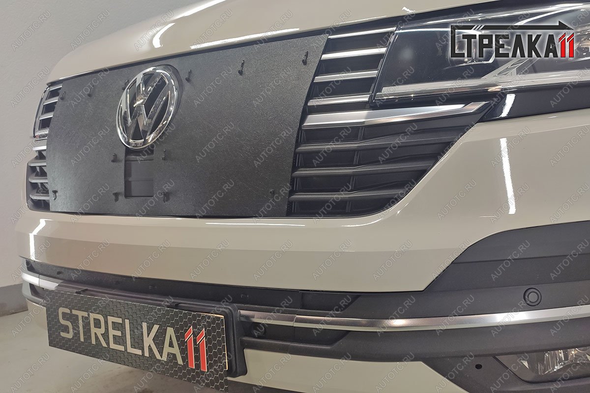 3 079 р. Зимняя защита на стяжке (верх) Стрелка11  Volkswagen Caravelle  T6.1 - Transporter  T6.1 (черная)  с доставкой в г. Воронеж