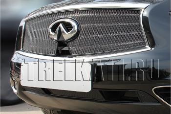 5 999 р. Защита радиатора (верх с вырезом под камеру) Стрелка11 Премиум  INFINITI FX37  S51 - QX70  S51 (черная)  с доставкой в г. Воронеж. Увеличить фотографию 1