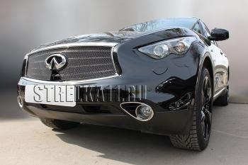 5 999 р. Защита радиатора (верх с вырезом под камеру) Стрелка11 Премиум INFINITI FX37 S51 рестайлинг (2011-2013) (черная)  с доставкой в г. Воронеж. Увеличить фотографию 2