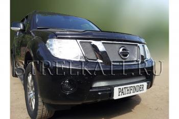 7 749 р. Защита радиатора (верх) Стрелка11 PREMIUM  Nissan Pathfinder  R51 (2009-2014) рестайлинг (хром)  с доставкой в г. Воронеж. Увеличить фотографию 2