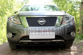 Защита радиатора (низ 2 части) Стрелка11 PREMIUM Nissan Pathfinder R52 дорестайлинг (2012-2017) (черная)