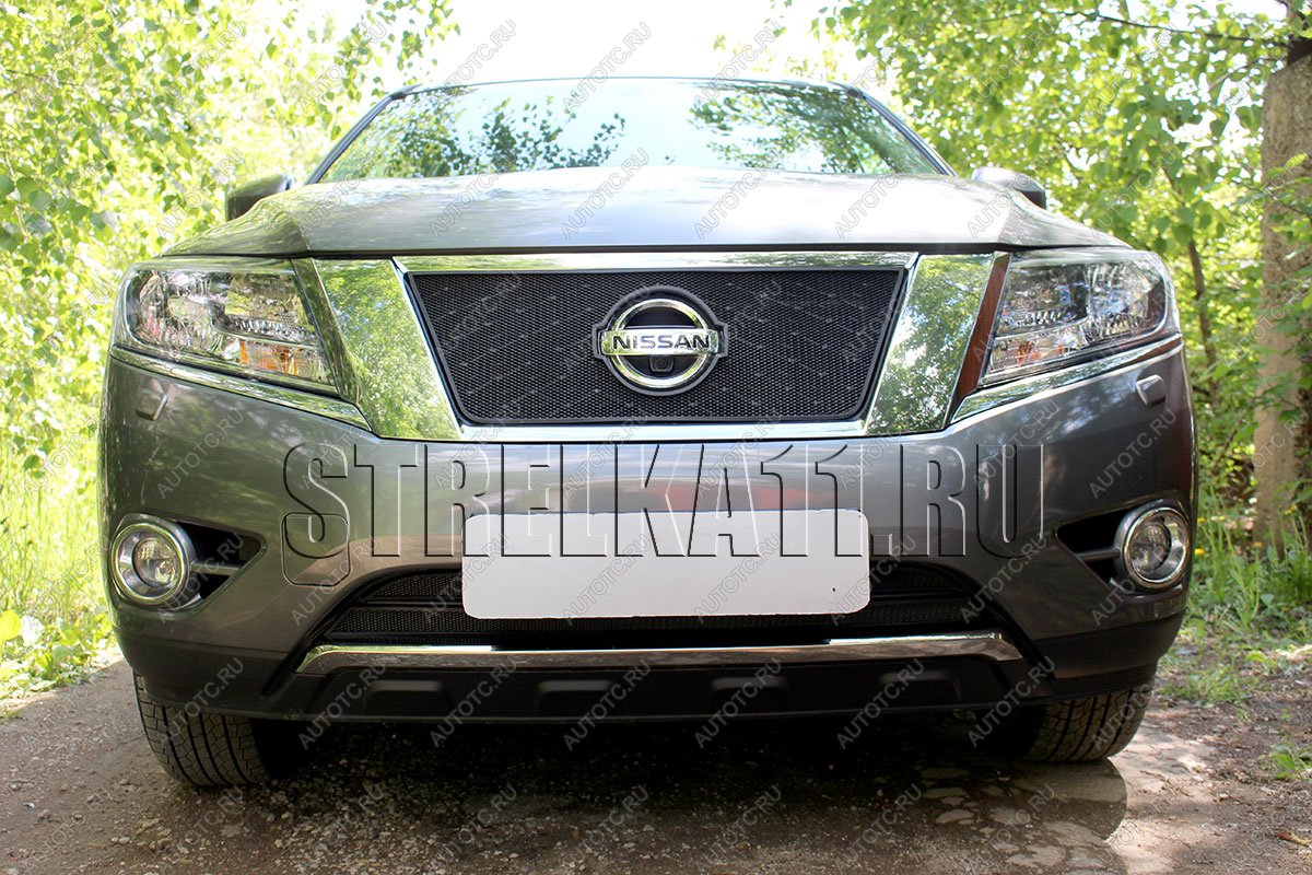 6 999 р. Защита радиатора (низ 2 части) Стрелка11 PREMIUM Nissan Pathfinder R52 дорестайлинг (2012-2017) (черная)  с доставкой в г. Воронеж