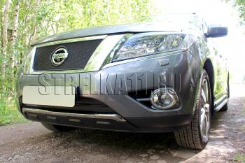 6 999 р. Защита радиатора (низ 2 части) Стрелка11 PREMIUM Nissan Pathfinder R52 дорестайлинг (2012-2017) (черная)  с доставкой в г. Воронеж. Увеличить фотографию 2