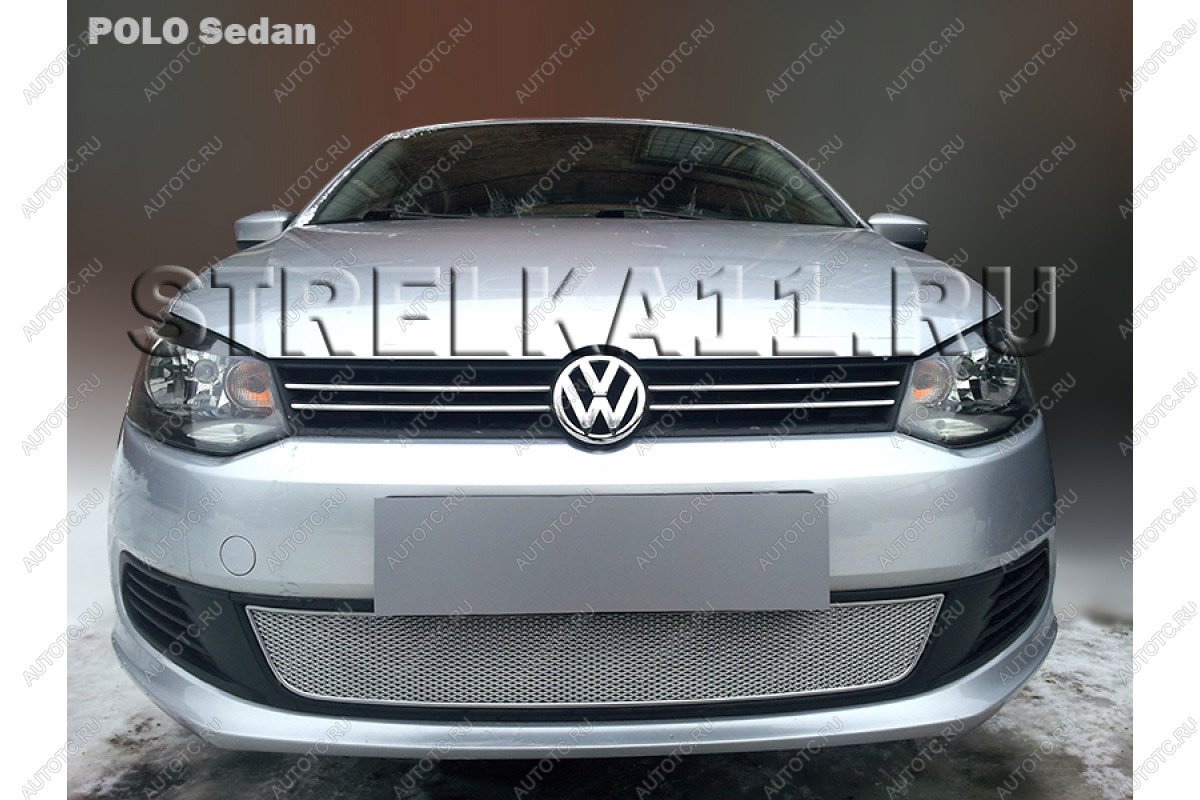 4 199 р. Защита радиатора Стрелка11 PREMIUM Volkswagen Polo 5 седан дорестайлинг (2009-2015) (хром)  с доставкой в г. Воронеж