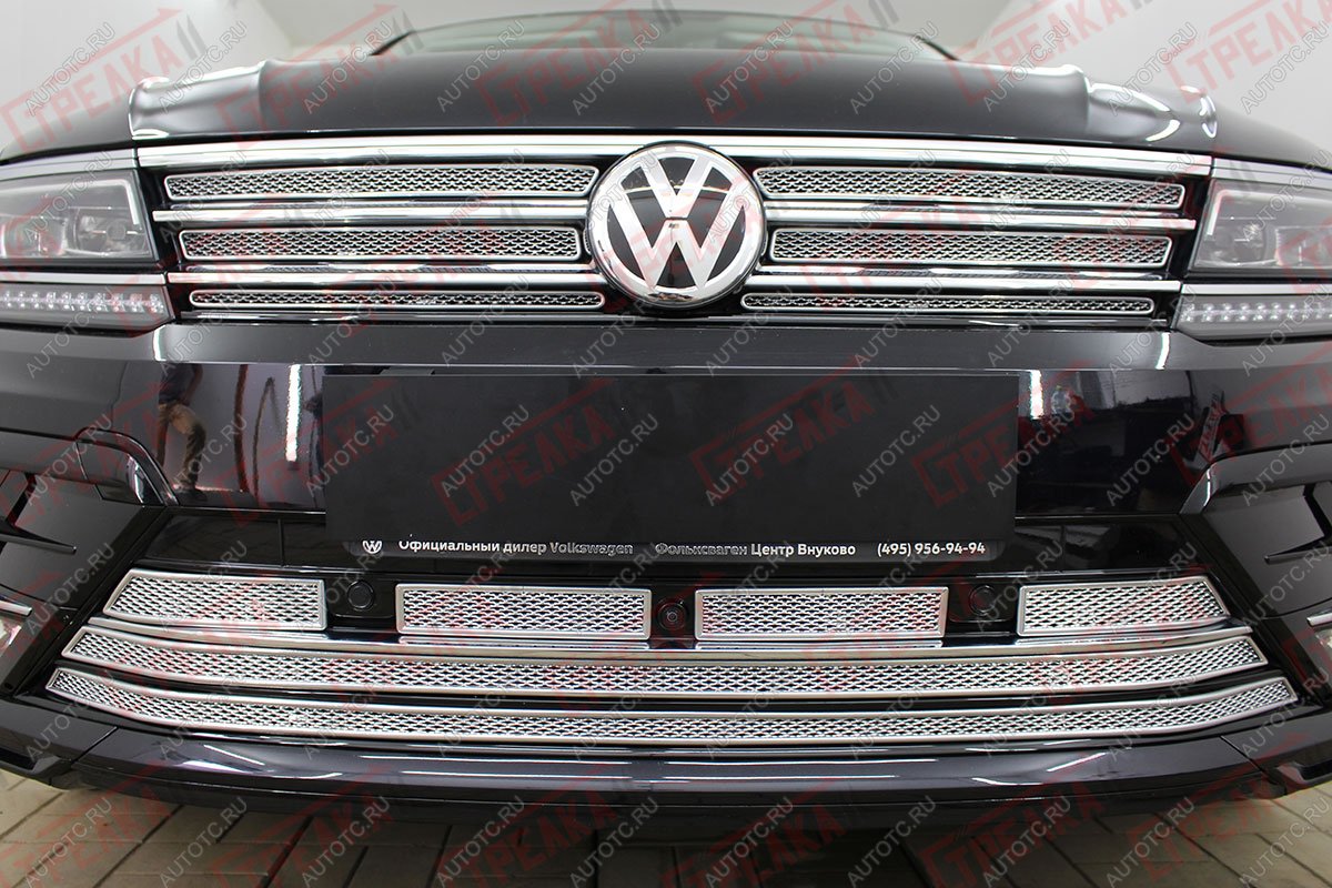 10 749 р. Защита радиатора (верх) Стрелка11 Премиум  Volkswagen Tiguan  Mk2 (2016-2020) дорестайлинг (хром)  с доставкой в г. Воронеж