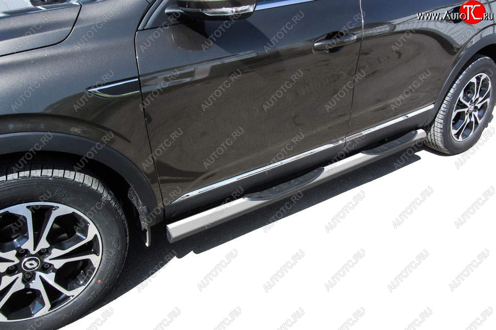 13 999 р. Защита порогов Slitkoff (d76 мм, с проступями)  Renault Arkana (2019-2025) (Сталь с полимерным покрытием. Цвет: серебристый)  с доставкой в г. Воронеж