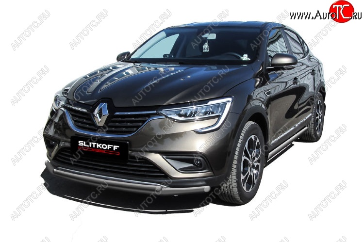8 899 р. Защита переднего бампера Slitkoff (двойная, d42/32 мм)  Renault Arkana (2019-2025) (Сталь с полимерным покрытием. Цвет: серебристый)  с доставкой в г. Воронеж