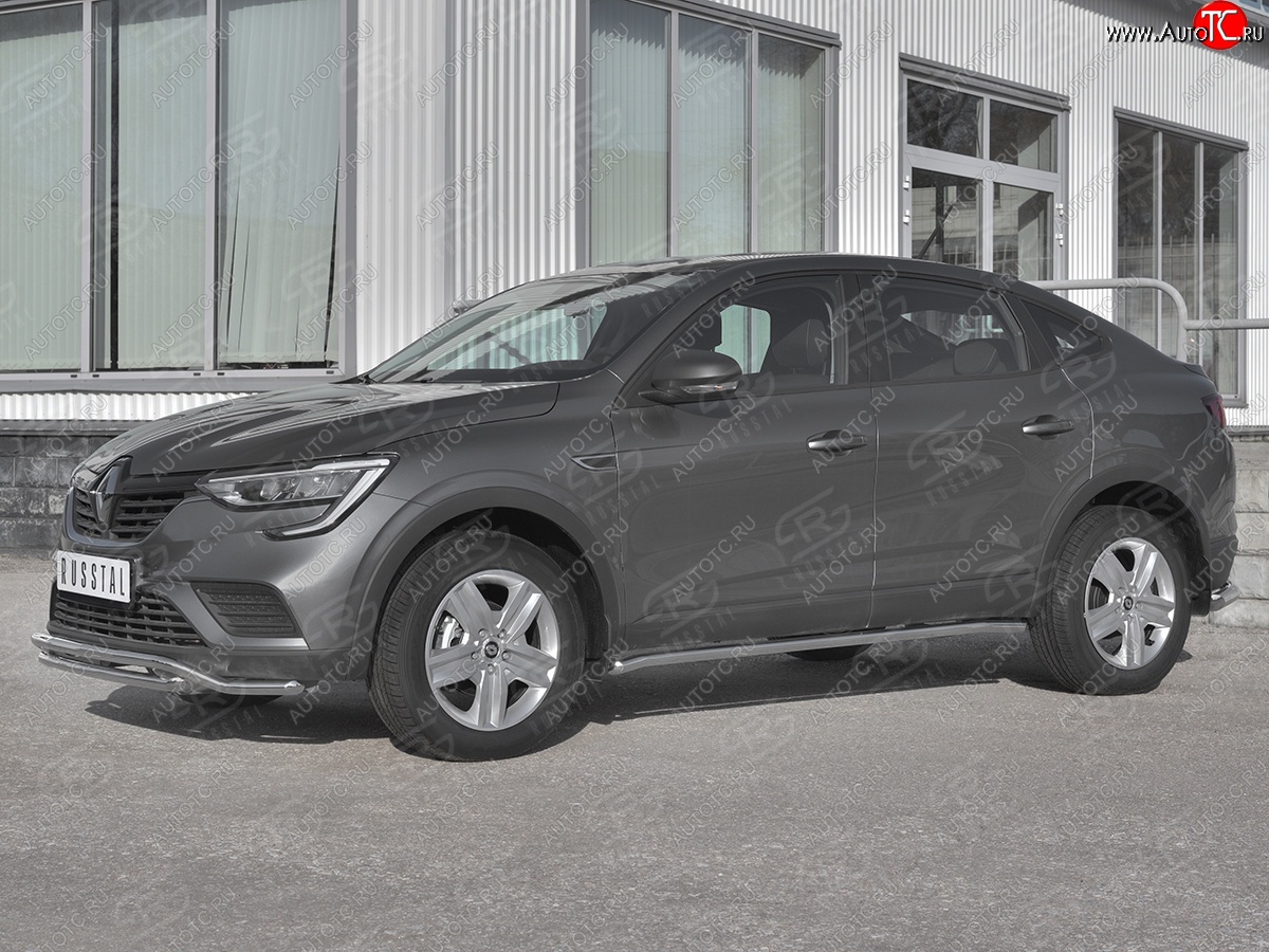15 599 р. Защита порогов (Ø42 мм, нержавейка) SLITKOFF Renault Arkana (2019-2025) (Металлические торцы под 90°)  с доставкой в г. Воронеж