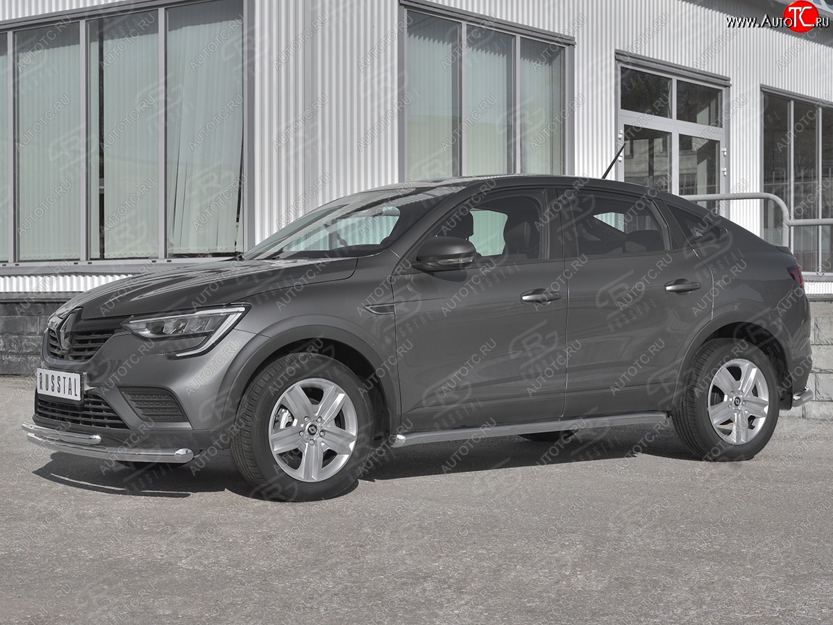 19 549 р. Защита порогов (Ø63 мм, нержавейка) SLITKOFF  Renault Arkana (2019-2025) (Металлические торцы под 45°)  с доставкой в г. Воронеж