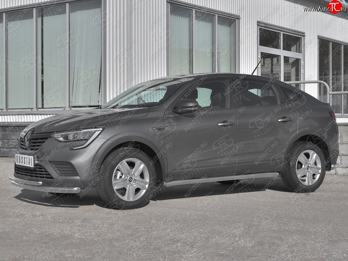 19 549 р. Защита порогов (Ø63 мм, нержавейка) SLITKOFF  Renault Arkana (2019-2025) (Металлические торцы под 90°)  с доставкой в г. Воронеж