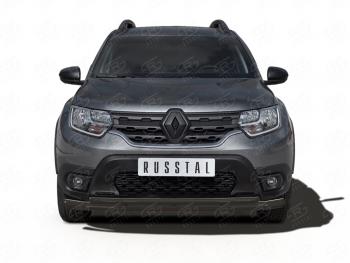 11 199 р. Защита переднего бампера (2 трубы Ø63 и 42 мм) SLITKOFF Renault Duster HM рестайлинг (2021-2024) (нержавейка с полимерным покрытием, черный)  с доставкой в г. Воронеж. Увеличить фотографию 1