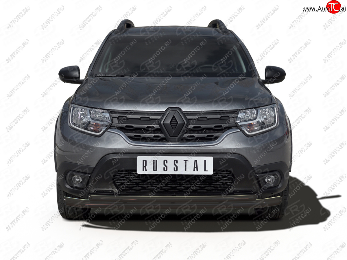 11 199 р. Защита переднего бампера (2 трубы Ø63 и 42 мм) SLITKOFF  Renault Duster  HM (2021-2024) рестайлинг (нержавейка с полимерным покрытием, черный)  с доставкой в г. Воронеж