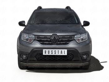 9 399 р. Защита переднего бампера (Ø63 мм) SLITKOFF Renault Duster HM рестайлинг (2021-2024) (нержавейка с полимерным покрытием, черный)  с доставкой в г. Воронеж. Увеличить фотографию 1