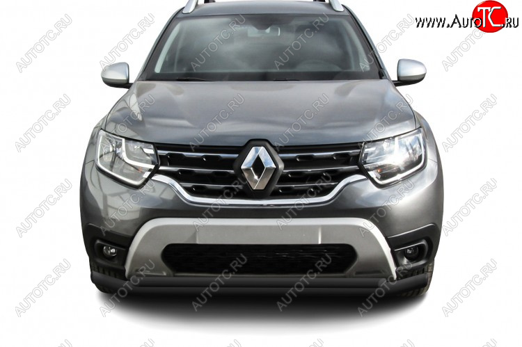 8 899 р. Защита переднего бампера Slitkoff (Ø57 и 42 мм).  Renault Duster  HM (2021-2024) рестайлинг (Сталь окрашенная, цвет черный)  с доставкой в г. Воронеж