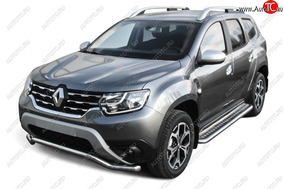 11 499 р. Защита переднего бампера Slitkoff (Ø57 мм, волна).  Renault Duster  HM (2021-2024) рестайлинг (Полированная нержавейка)  с доставкой в г. Воронеж