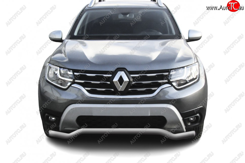 7 999 р. Защита переднего бампера Slitkoff (Ø57 мм). Renault Duster HM рестайлинг (2021-2024) (Сталь окрашенная, цвет серебристый)  с доставкой в г. Воронеж
