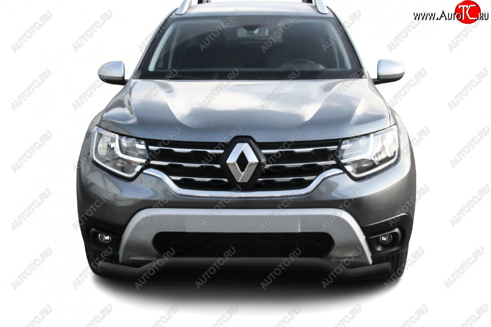 7 999 р. Защита переднего бампера Slitkoff (Ø57 мм).  Renault Duster  HM (2021-2024) рестайлинг (Сталь окрашенная, цвет черный)  с доставкой в г. Воронеж