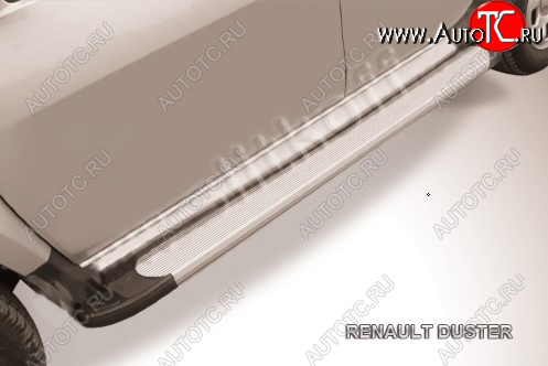 13 349 р. Пороги алюминиевые Slitkoff  Renault Duster ( HS,  HM) (2010-2024) дорестайлинг, рестайлинг (Optima Silver)  с доставкой в г. Воронеж