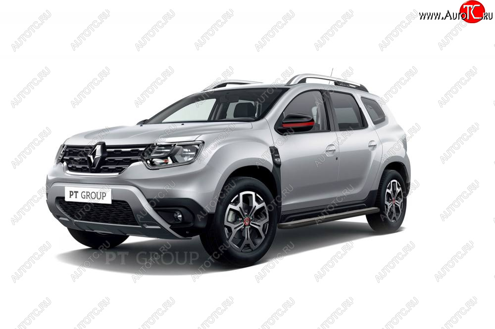 12 099 р. Порожки для ног Petroil Tuning (Ø51 с алюминиевой площадкой)  Renault Duster  HM (2021-2024) рестайлинг (Цвет: черный (шагрень))  с доставкой в г. Воронеж