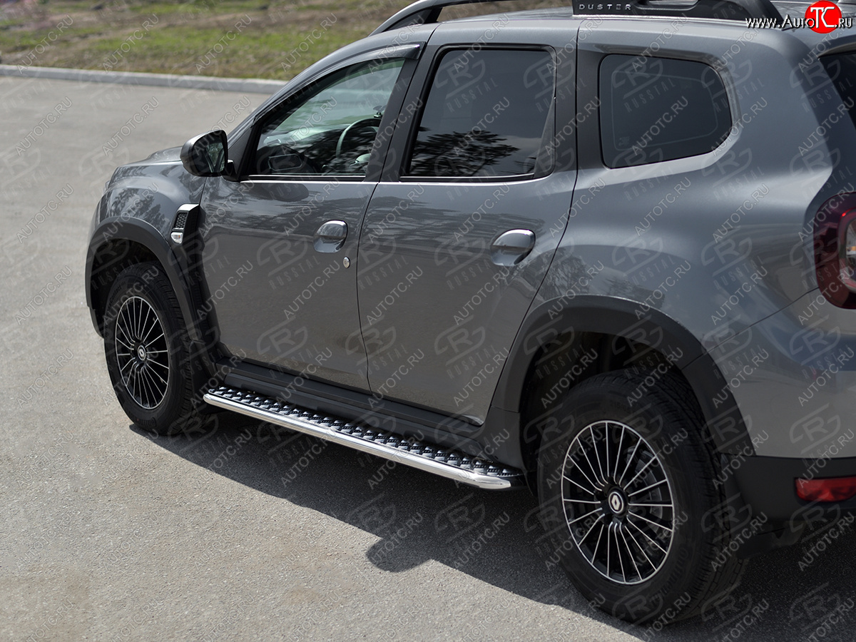 29 699 р. Порожки для ног SLITKOFF (Ø42 мм)  Renault Duster  HM (2021-2024) рестайлинг (лист - нержавейка, профиль - нержавейка)  с доставкой в г. Воронеж