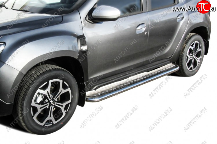 17 699 р. Защита порогов Slitkoff (Ø 57 мм, с листом) Renault Duster HM рестайлинг (2021-2024)  с доставкой в г. Воронеж