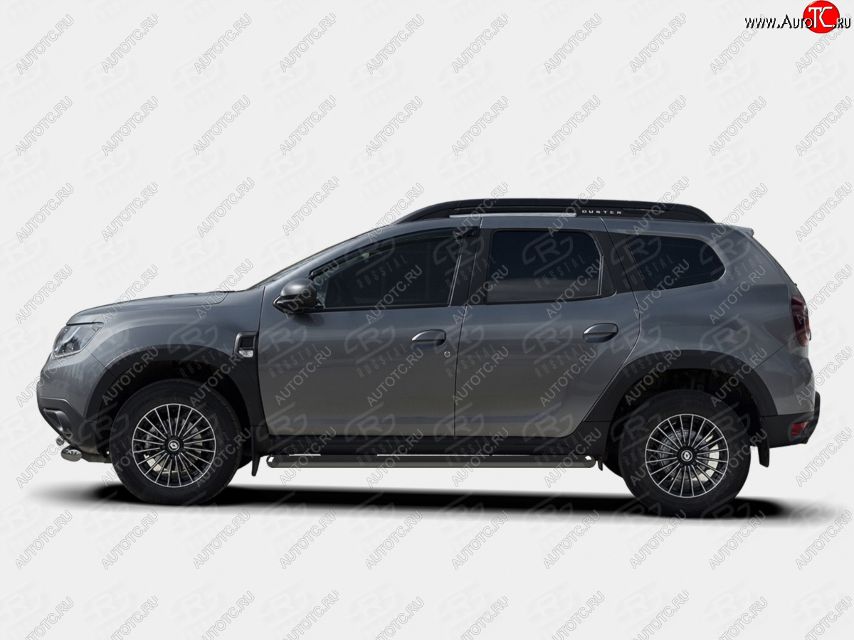 12 349 р. Защита порогов (Ø63 мм) SLITKOFF Renault Duster HM рестайлинг (2021-2024) (срез на торцах 45°, цвет черный)  с доставкой в г. Воронеж