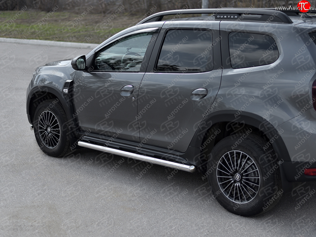 17 499 р. Защита порогов (Ø63 мм, нержавейка) SLITKOFF  Renault Duster  HM (2021-2024) рестайлинг (срез на торцах круглый 90°, полированная нержавейка)  с доставкой в г. Воронеж