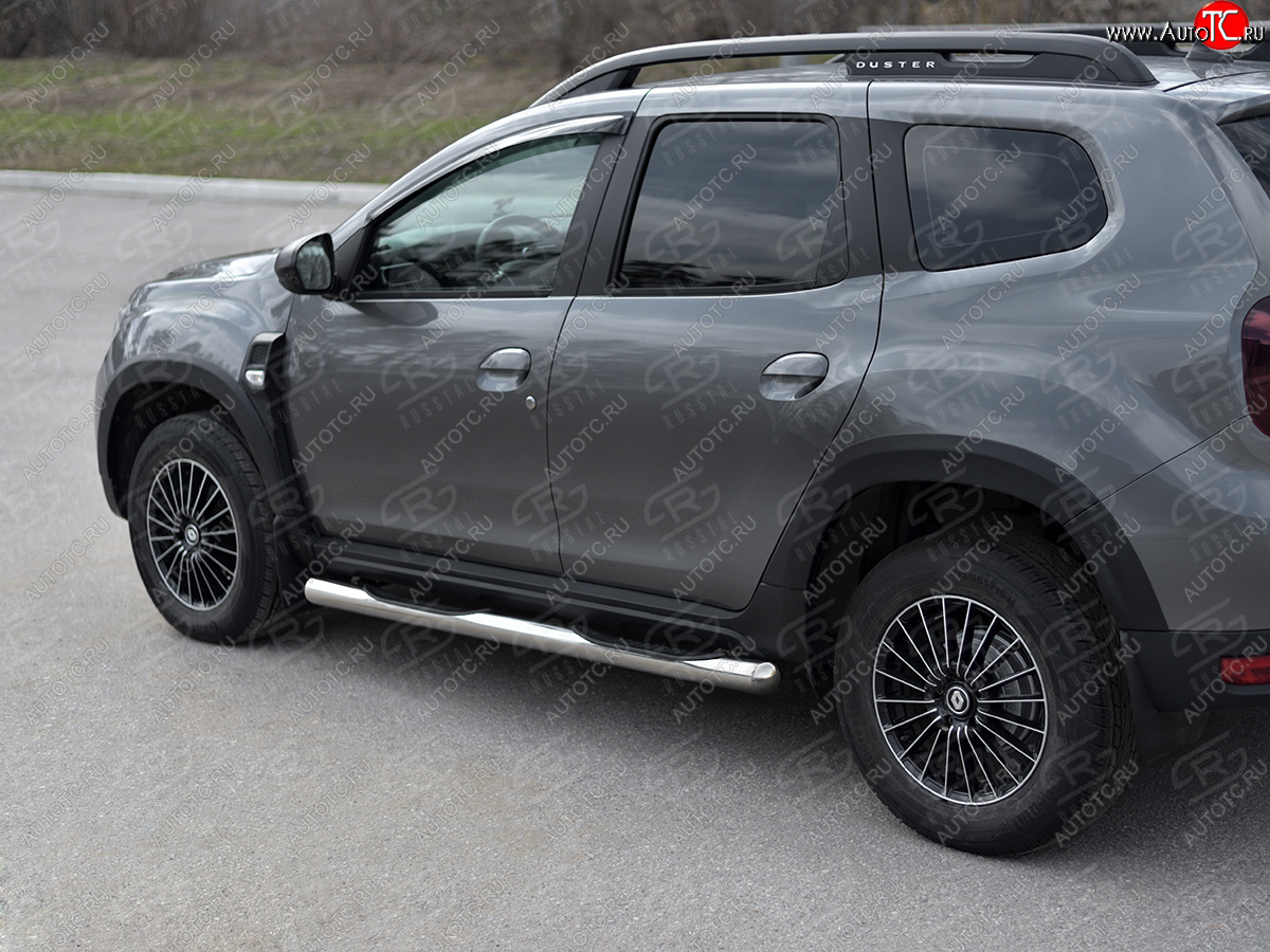 20 999 р. Защита порогов (Ø76 мм, с проступью) SLITKOFF  Renault Duster  HM (2021-2024) рестайлинг (срез на торцах круглый 90°, полированная нержавейка)  с доставкой в г. Воронеж