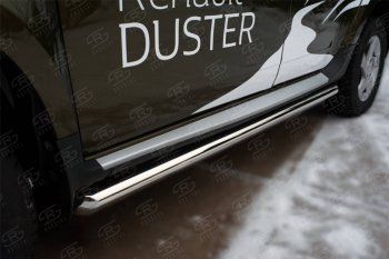 19 549 р. Защита порогов (Ø63 мм, нержавейка) SLITKOFF  Renault Duster  HS (2015-2021) рестайлинг (торцы со скосом 45°)  с доставкой в г. Воронеж. Увеличить фотографию 2
