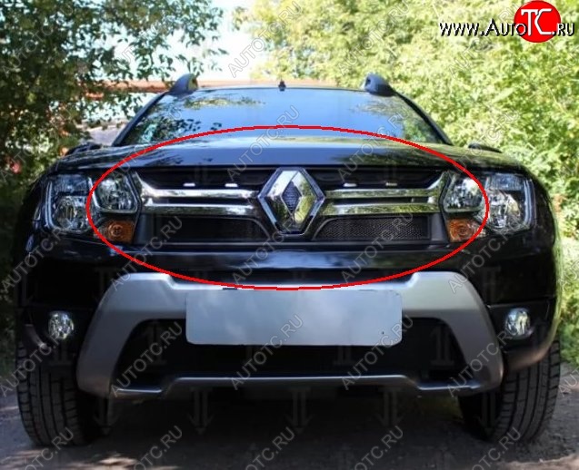 1 469 р. Сетка в решетку радиатора Russtal Renault Duster HS рестайлинг (2015-2021) (черная)  с доставкой в г. Воронеж