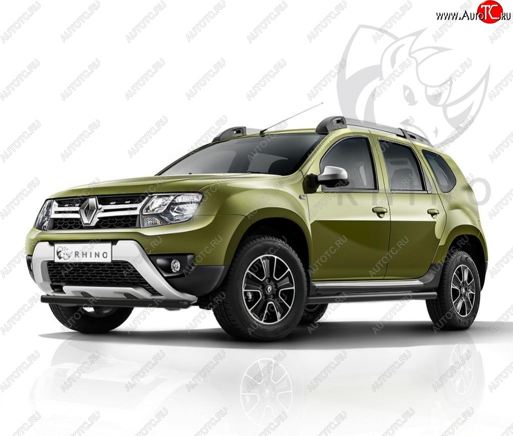 8 449 р. Защита переднего бампера (Ø63 мм, с полимерным покрытием) SLITKOFF Renault Duster HS рестайлинг (2015-2021) (черный)  с доставкой в г. Воронеж