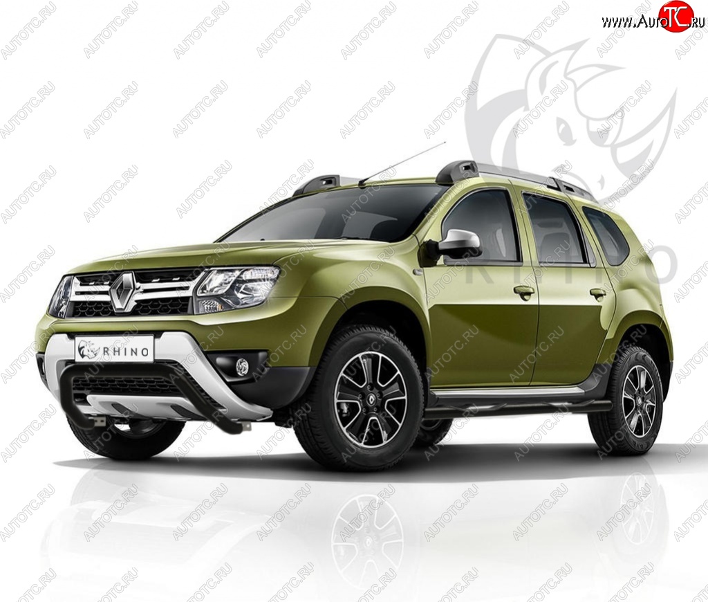 9 199 р. Защита переднего бампера (Ø63 мм волна, окрашенная) SLITKOFF  Renault Duster  HS (2015-2021) рестайлинг (черный муар)  с доставкой в г. Воронеж