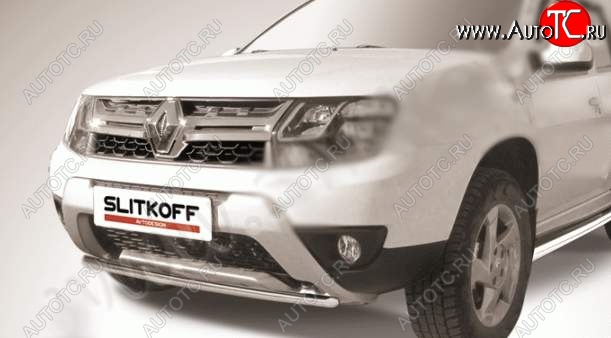 6 849 р. Защита переднего бампер Slitkoff Renault Duster HS рестайлинг (2015-2021) (Цвет: серебристый)  с доставкой в г. Воронеж