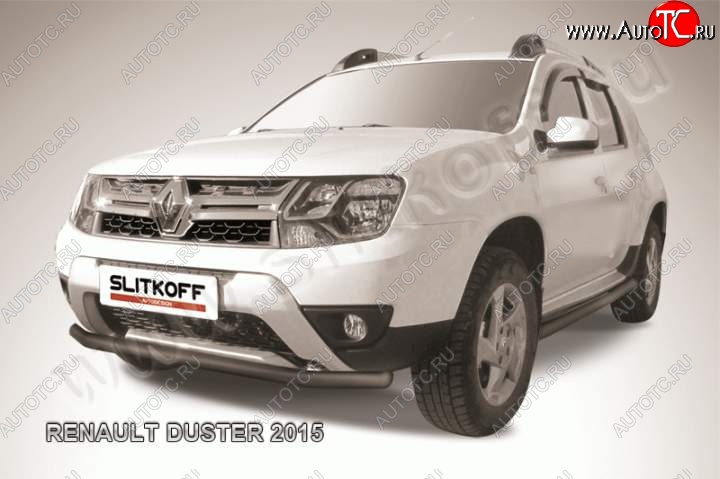 7 499 р. Защита переднего бампер Slitkoff Renault Duster HS рестайлинг (2015-2021) (Цвет: серебристый)  с доставкой в г. Воронеж