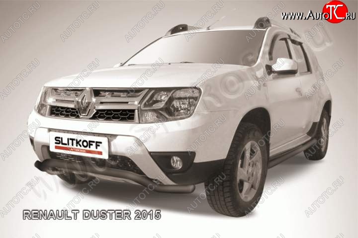 7 999 р. Защита переднего бампер (сталь окрашенная, волна 57 мм) Slitkoff Renault Duster HS рестайлинг (2015-2021) (Цвет: серебристый)  с доставкой в г. Воронеж