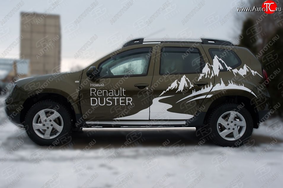 5 899 р. Защита порогов из круглой трубы диаметром 63 мм Russtal v23  Renault Duster  HS (2015-2021) рестайлинг (Сталь с полимерным покрытием. Цвет: серебристый)  с доставкой в г. Воронеж