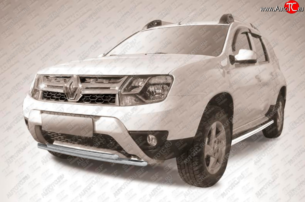 7 299 р. Защита переднего бампера Slitkoff (Ø 42+Ø 42, двойная).  Renault Duster  HS (2015-2021) рестайлинг (Сталь с полимерным покрытием. Цвет: серебристый)  с доставкой в г. Воронеж