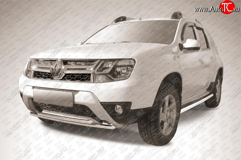 10 499 р. Защита переднего бампера Slitkoff (Ø 42+Ø 42, двойная).  Renault Duster  HS (2015-2021) рестайлинг (Нержавеющая сталь)  с доставкой в г. Воронеж